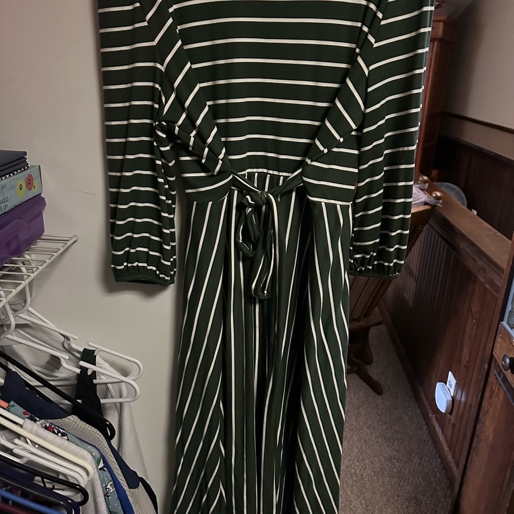 Chic Soul Green and White Striped Midi Dress